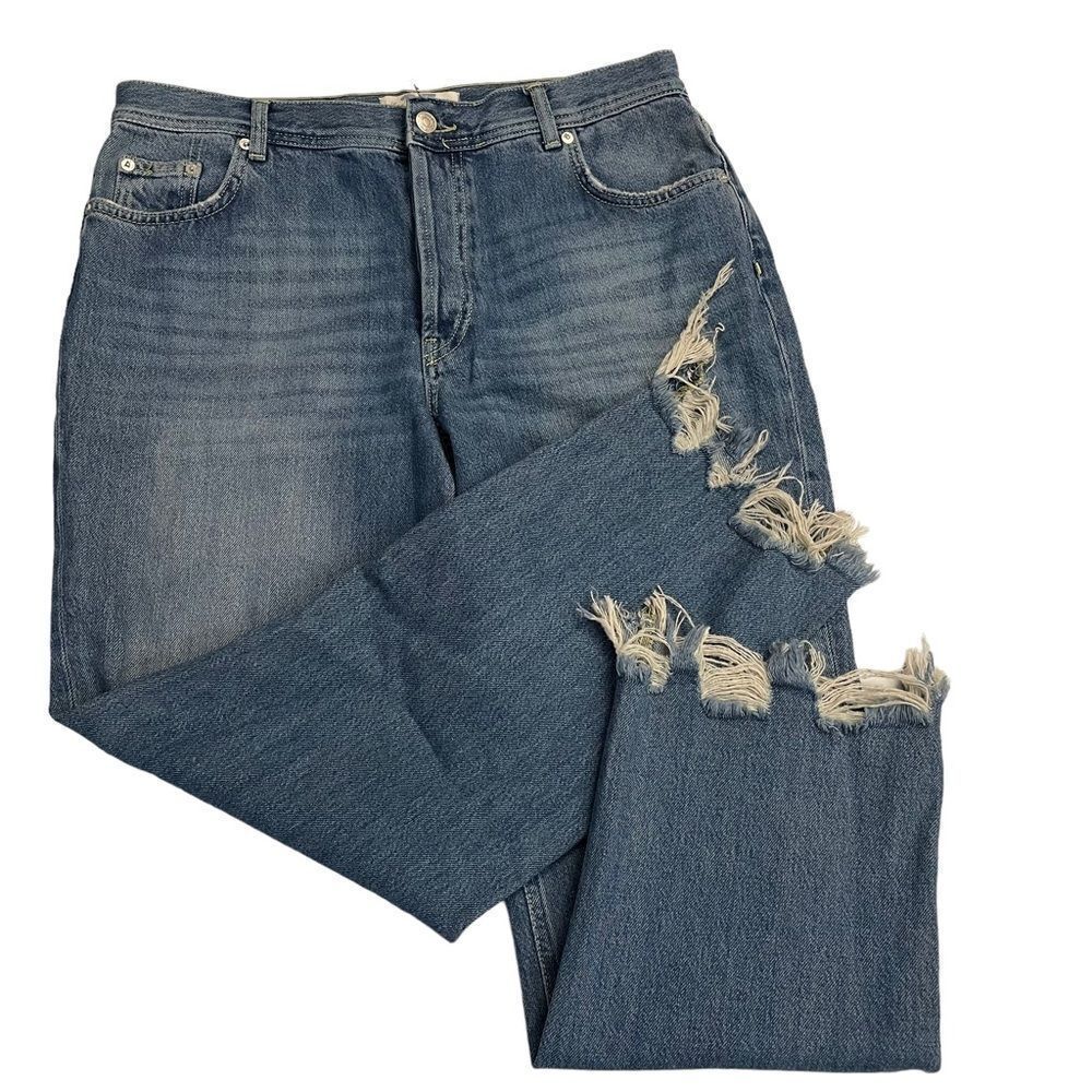 We the Free Free People High Rise Distressed Raw‎ Hem Jeans Sequoia Blue sz 27